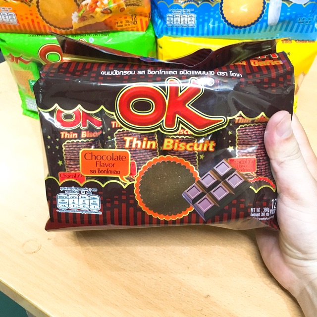 Bánh quy Thái Lan OK 360gr, hình đồng tiền 1 bịch 12 gói nhỏ, bánh có 3 vị