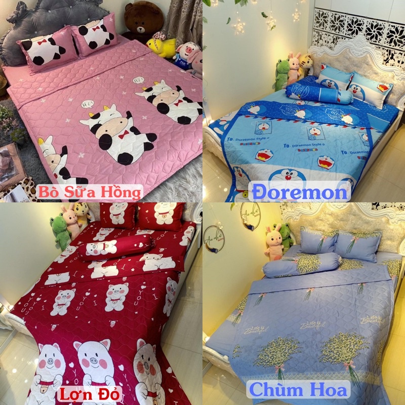 Bộ chăn ga và vỏ gối hè thu gọn nhẹ , Mền Ga Gối Poly cotton chần bông 3 lớp | BigBuy360 - bigbuy360.vn