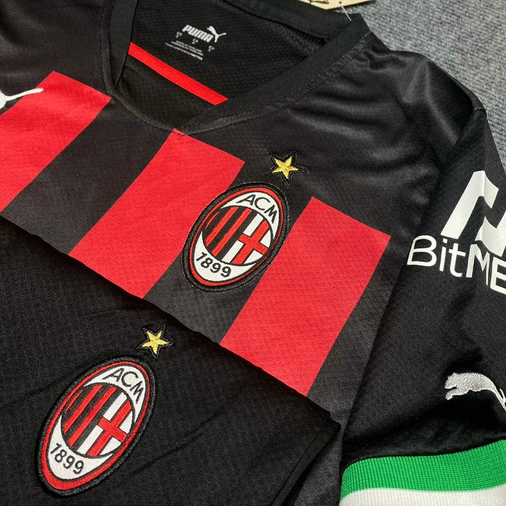 ÁO QUẦN BÓNG ĐÁ TRẺ EM CÂU LẠC BỘ AC MILAN-VẢI MÈ-GAI THÁI CAO CẤP