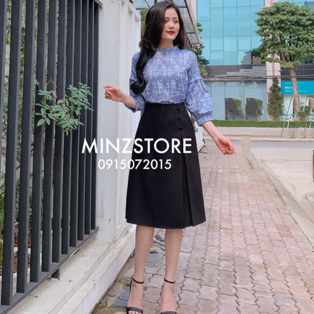 Chân Váy Chữ A Dáng Dài Che Gối Chân Váy Midi Công Sở Trẻ Trung, 1 li 3 cúc ốp dài 68cm