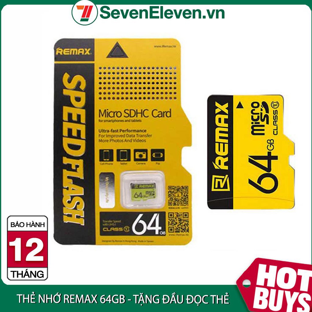 [CHÍNH HÃNG] Thẻ nhớ MicroSD REMAX 64GB Class 10 - màu vàng (tặng kèm đầu đọc thẻ tiện dụng)