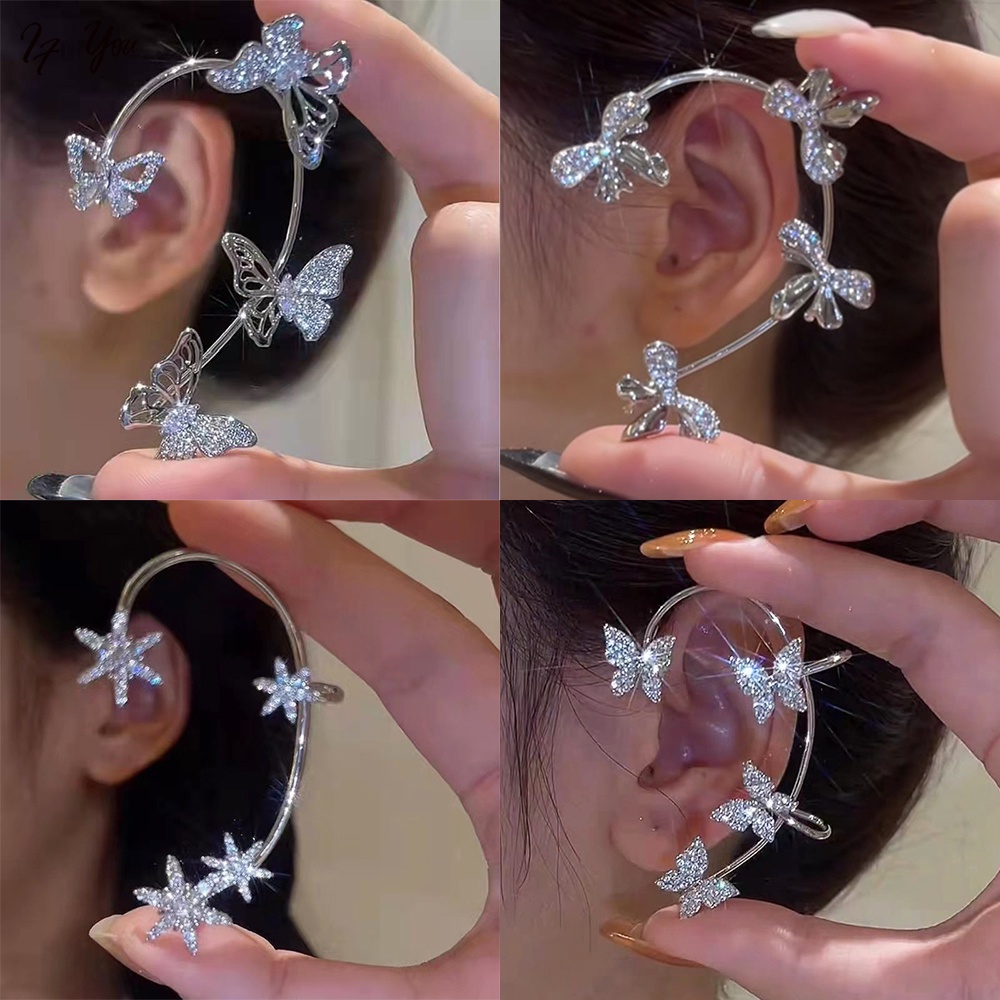 Khuyên tai AY kiểu nơ/ ngôi sao đính đá lấp lánh thời trang cho nữ
