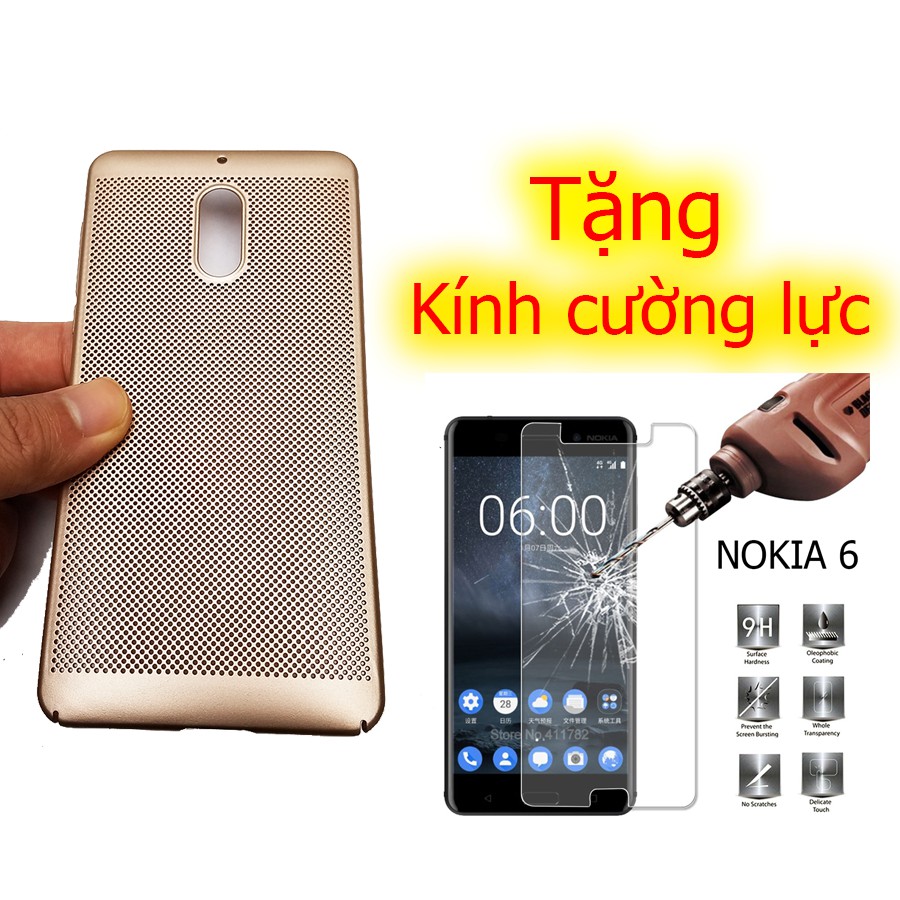 [Freeship toàn quốc từ 50k] Ốp lưng lưới tản nhiệt Nokia 6 tặng kính cường lực (Vàng)