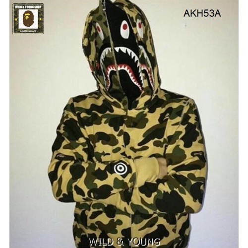 ⚡️HOT SALE⚡️Áo khoác Hoodie Nam Nữ - Áo khoác Bape Cá Mập 2 Mũ BAPE 1ST CAMO SHARK WIDE FULL ZIP DOUBLE 18SS (AKH53)