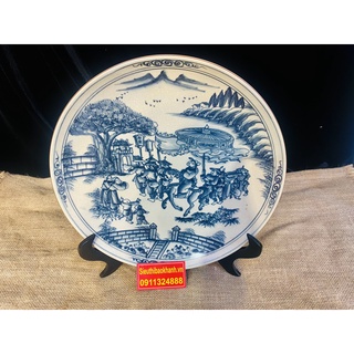 Đĩa cảnh men rạn họa tiết Vinh Quy Bái Tổ Bát Tràng đường kính 35 cm