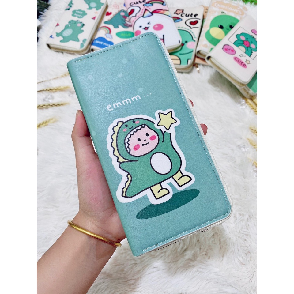 FREE SHIP Bóp Ví Cầm Tay Ví Dài Khóa Kéo Nữ Nhiều ngăn Hình Khủng Long Siêu Cute Cho Bạn Gái shopduyencuong