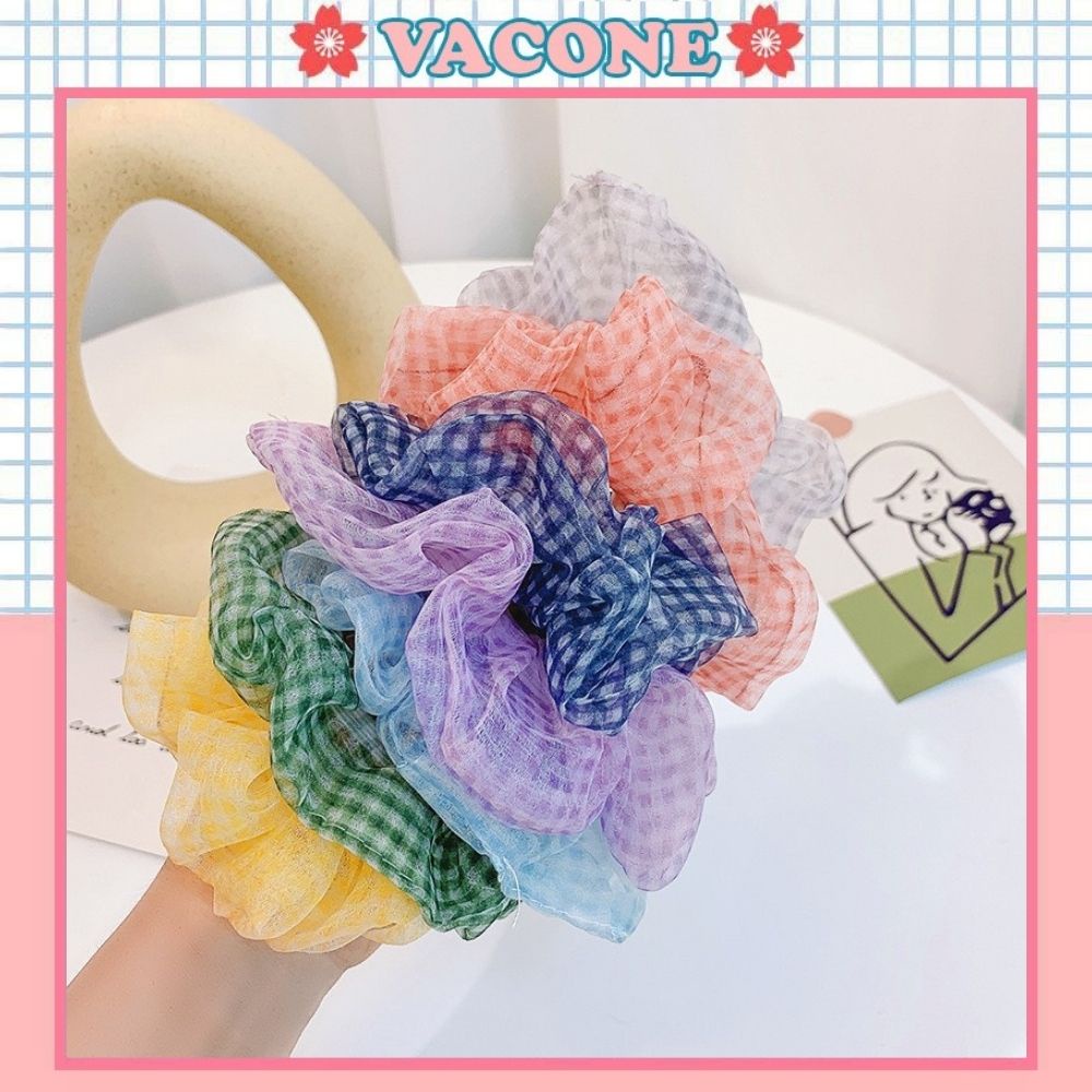 Scrunchies Vacone dây buộc tóc vải họa tiết caro nhẹ nhàng xinh xắn SC05