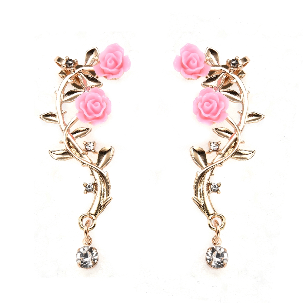 Khuyên tai nhánh hoa hồng phong cách Boho cổ điển