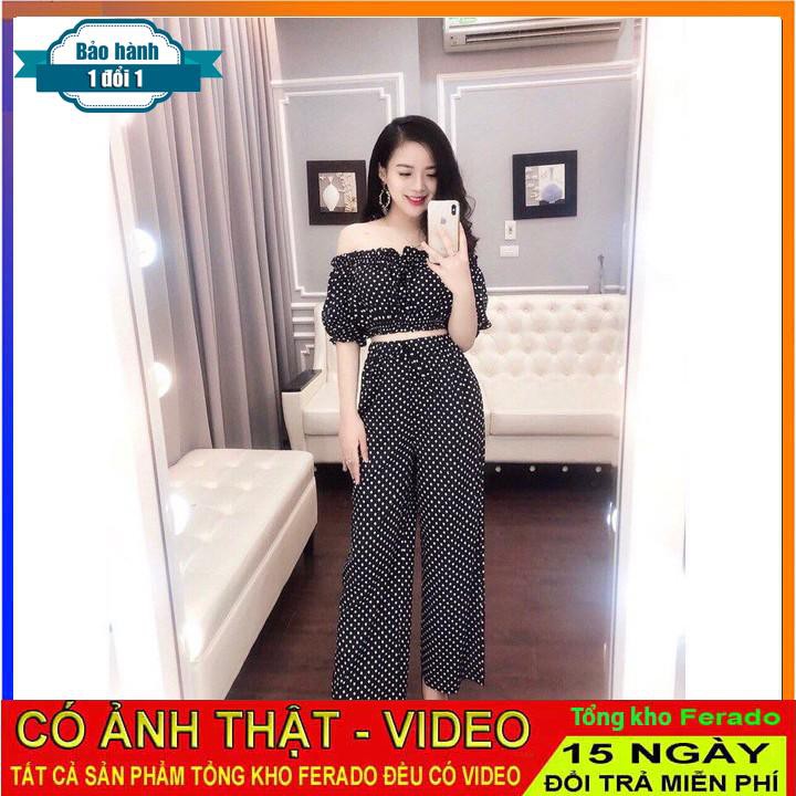 [ xả kho ] HS Set quần dài+áo trễ vai chấm bi