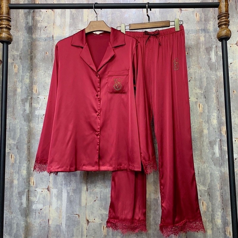 Bộ ngủ Pizama tay dài, bộ ngủ mặc nhà họa tiết chất satin