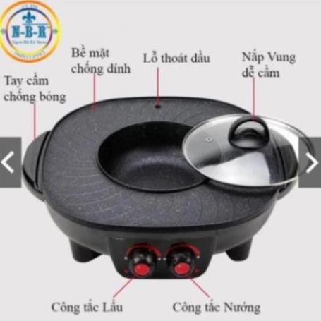 Bếp Lẩu Nướng,Bếp Điện Đa Năng, 2 Nút Chỉnh Nhiệt Độ,Dễ sử dụng, Tiết Kiệm Không Gian,Xào Rán Nấu