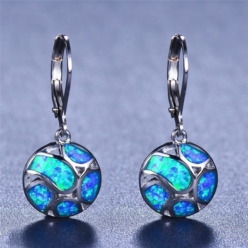 Bông Tai Mạ Bạc 925 Hình Giọt Nước Đính Đá Opal Lửa Tinh Tế Cho Nữ