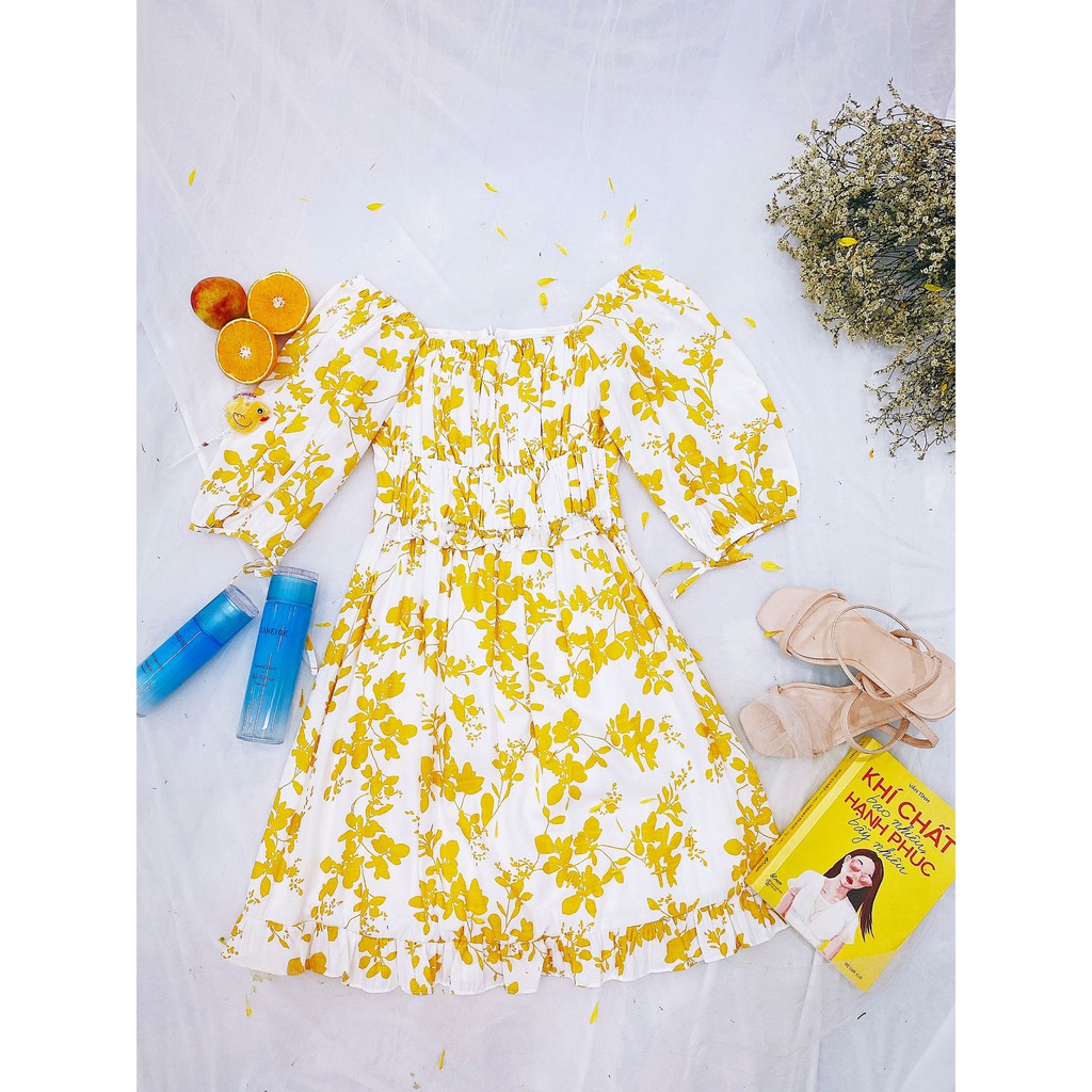 [Mã MABR07062 giảm 8% tối đa 50K đơn từ 249K] Đầm công sở nữ nhún ngực GUMAC họa tiết hoa, phong cách vintage DB545 | BigBuy360 - bigbuy360.vn