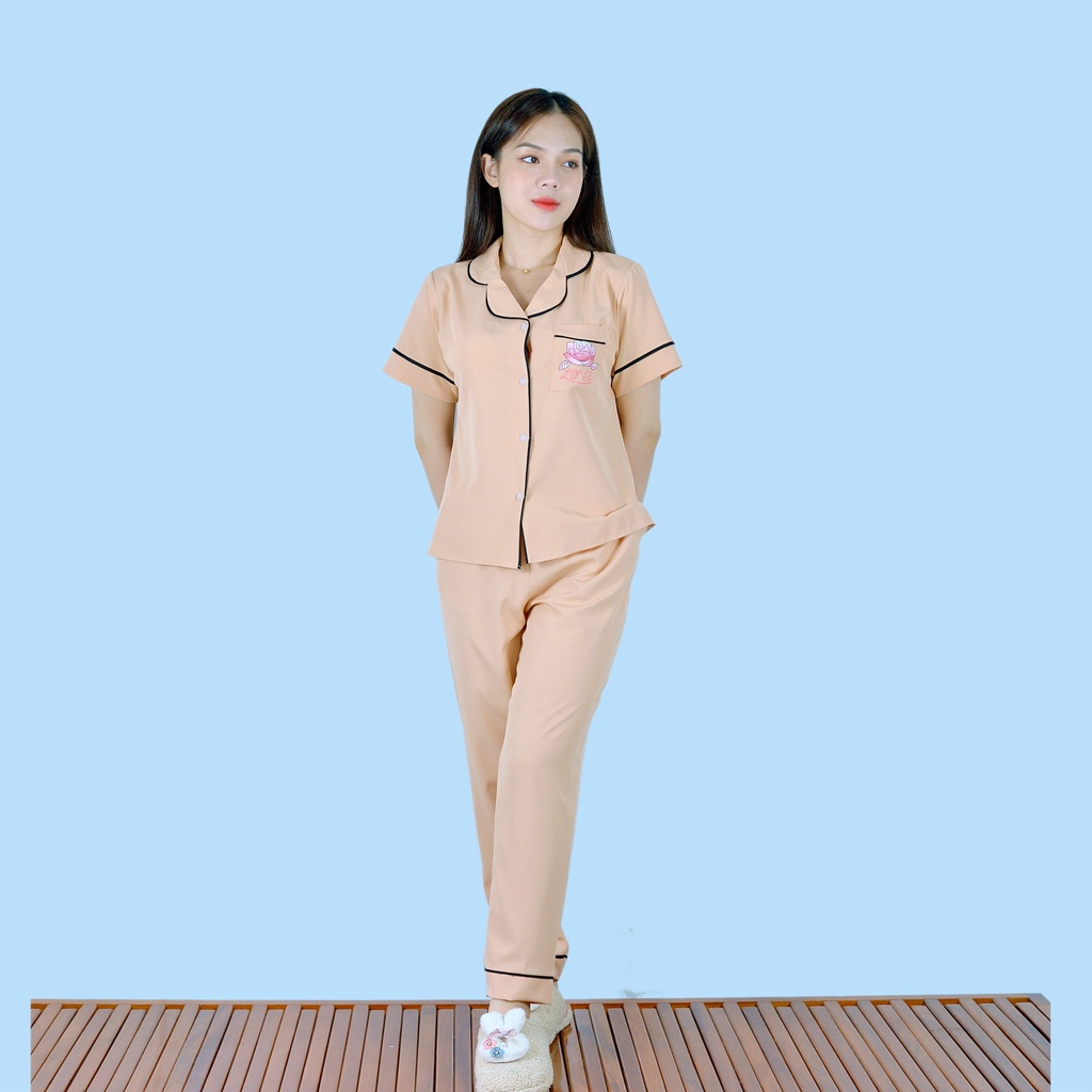Set đồ bộ Pijama nữ mặc nhà P15 CÀ PHÊ SỮA tay ngắn quần dài in hình cực xinh