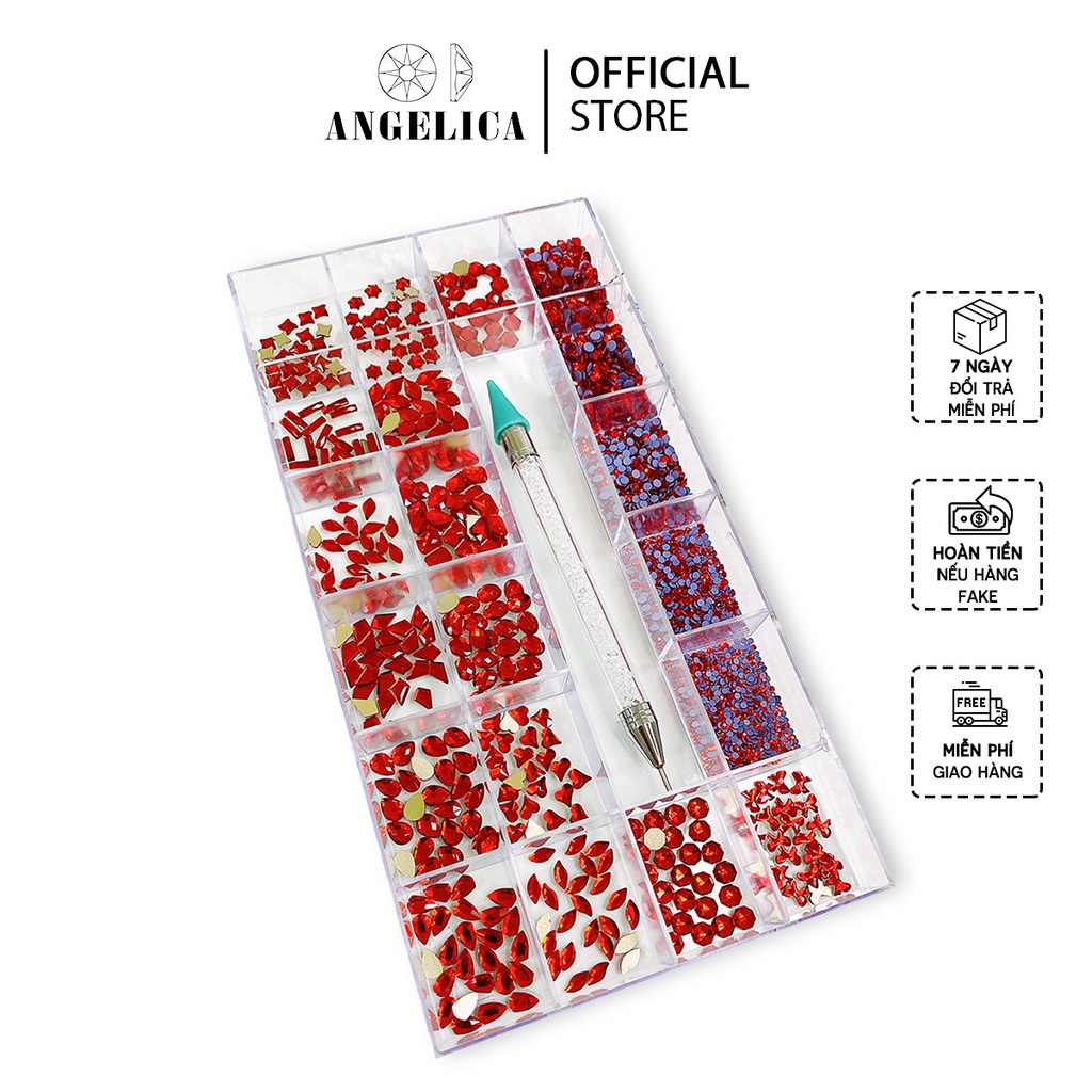 Combo Khay Đá Nail Đỏ Chân Bằng Và Chân Lưới Kèm Phụ Kiện Móng ANGELICA KCB-599