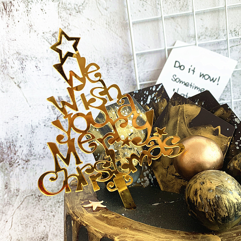 Que cắm trang trí bánh kem hình chữ cái Merry Christmas dành cho tiệc tùng Giáng Sinh