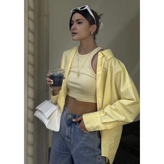 ÁO SƠ MI VÀNG OVERSIZE