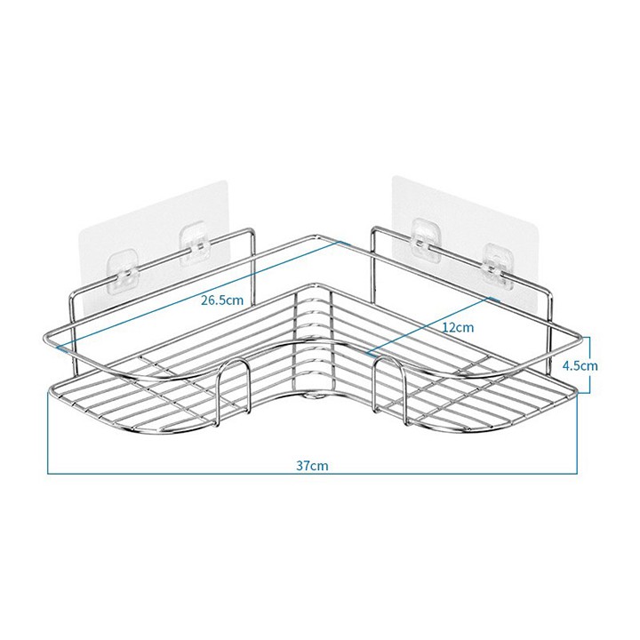 Kệ góc dùng trong nhà tắm, nhà bếp bằng inox không gỉ kèm móc dán tường cao cấp tienich