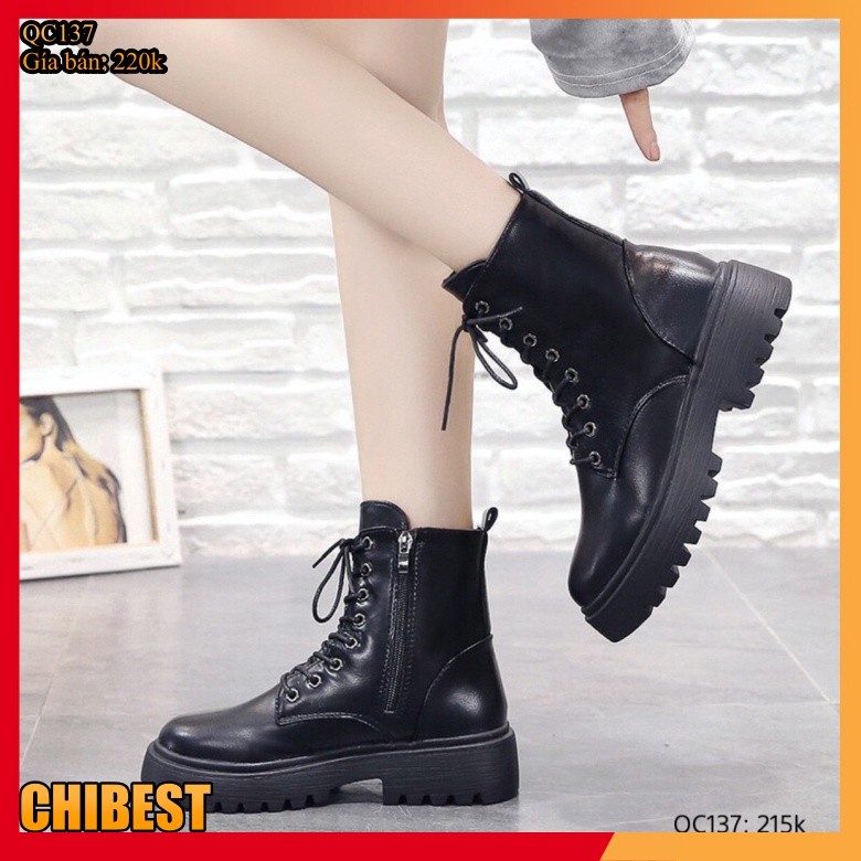 Giày boot nữ cổ cao khóa kéo chất liệu da cao cấp phong cách hàn quốc trẻ trung cá tính dễ phối đồ CHIBEST QC137