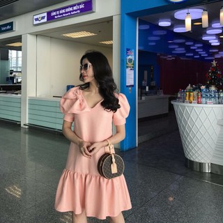 Đầm bầu tiểu thư nơ vai siêu xinh