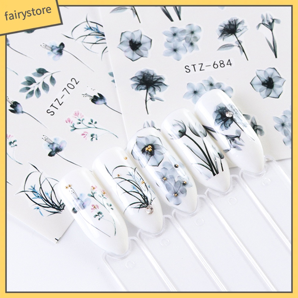 [Hàng mới về] 24 Miếng dán trang trí móng họa tiết hoa nghệ thuật