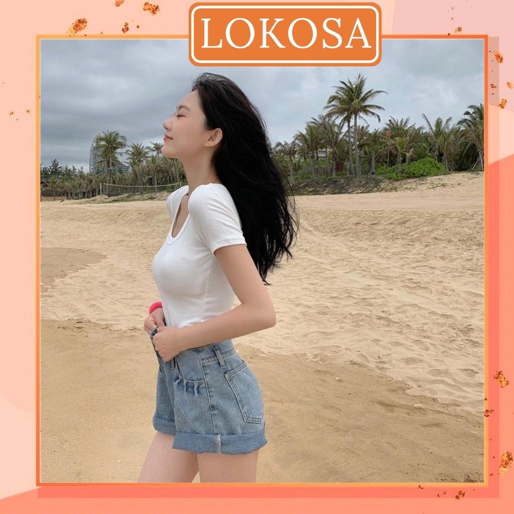 Áo Croptop Sexy LOKOSA Croptop Kiểu Ôm Body Cổ Vuông Tay Ngắn Đi Chơi Trắng Đen AO038
