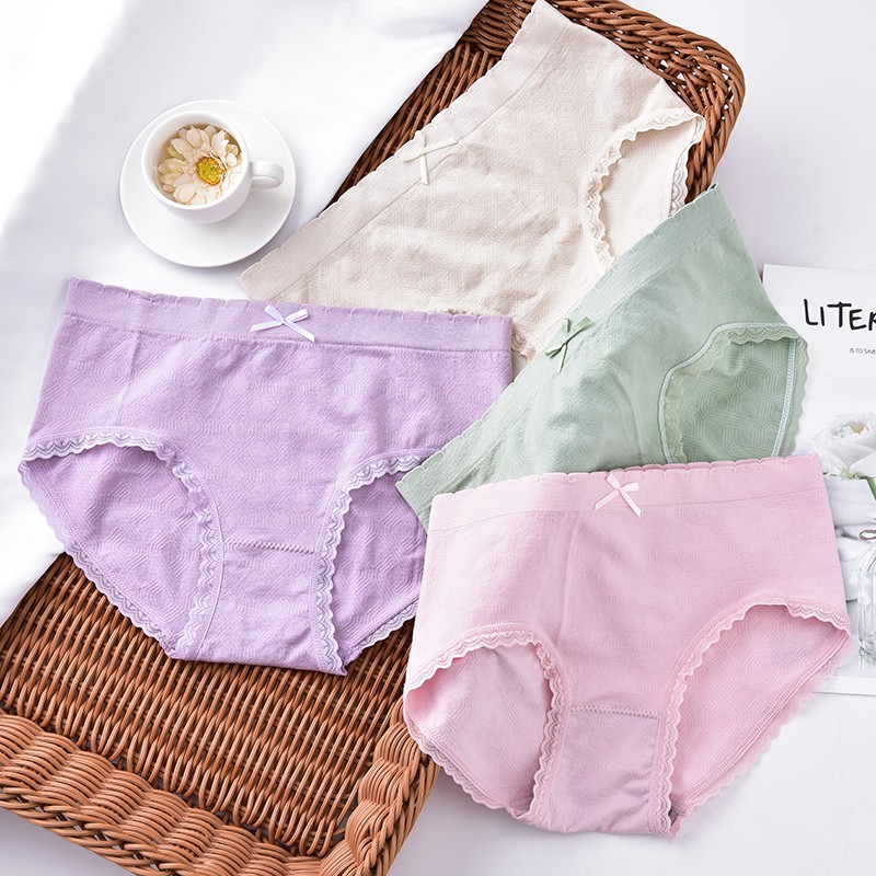 Quần lót lưng cao vừa kháng khuẩn đính nơ xinh xắn cho nữ