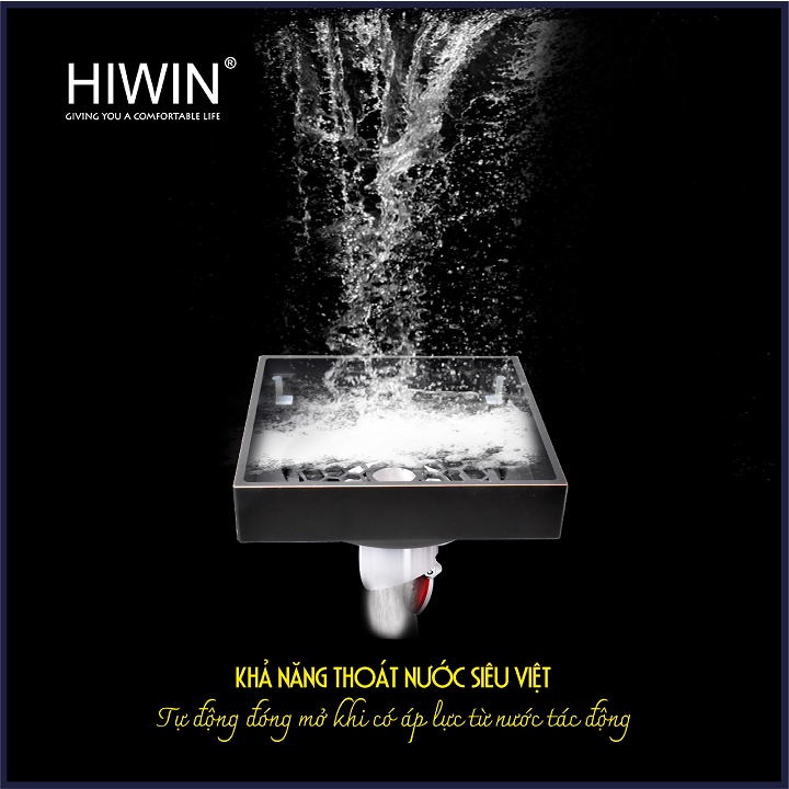 Phễu thoát sàn lát gạch ngăn mùi hôi đồng mạ đen kích thước 100x100mm HIWIN FD-1901B