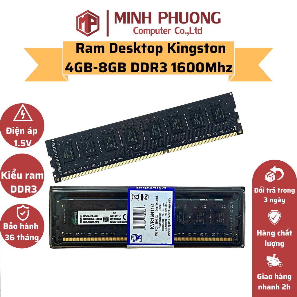 RAM Kingston 8Gb DDR3 Bus 1600Mhz Mới 100% bảo hành 3 năm
