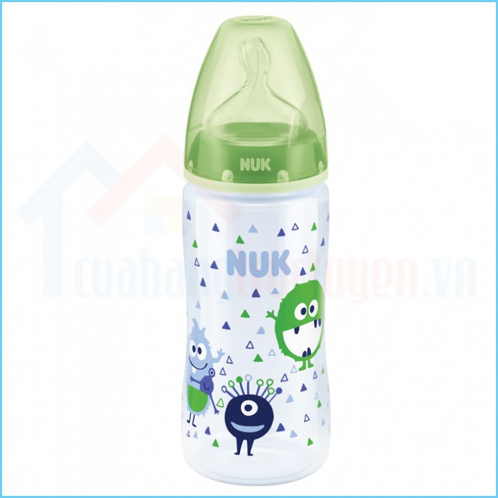 [CHÍNH HÃNG ĐỨC] Bình Sữa Cổ Rộng Nuk Nhựa PP 300Ml Núm Ti Silicone Dẹt Chỉnh Nha Premium Choice+ Cho Trẻ Dưới 6 Tháng