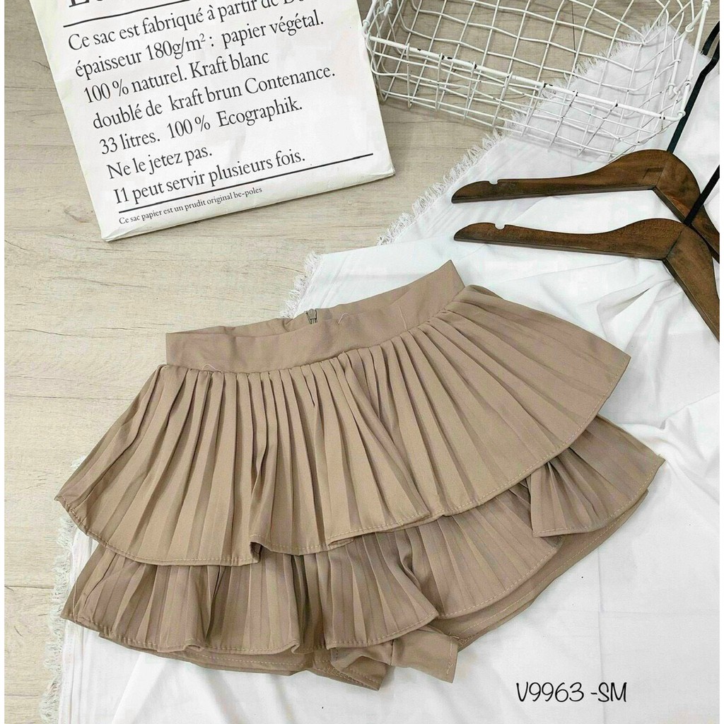Chân váy 2 tầng xếp ly trơn cực xinh , chất tuyết mưa dày dặn