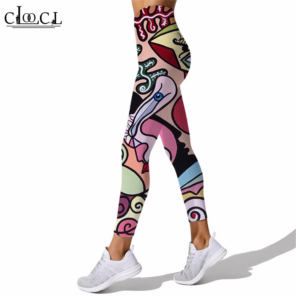 Clocl Quần Legging Thể Thao Lưng Cao Co Giãn Họa Tiết Trừu Tượng Nhiều Màu Sắc Dành Cho Nữ