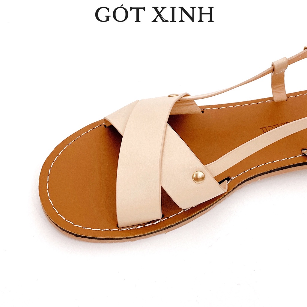 Sandal nữ GÓT XINH SD3 da mềm quai chéo đế bệt