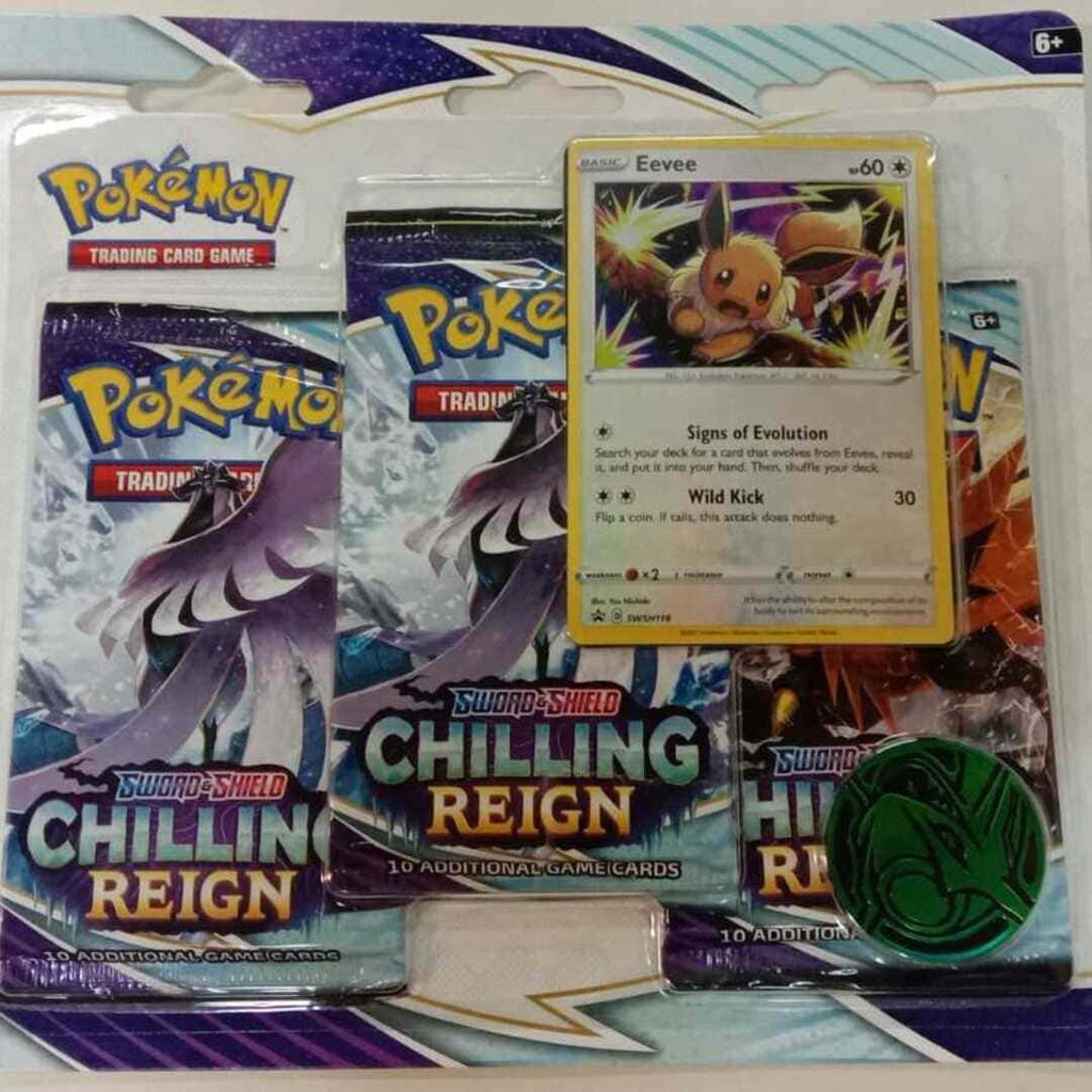 Bài Pokemon TCG Sword & Shield Chilling Reign 3 Pack Blister (Eevee) Build Deck phiên bản tiếng Anh POKTCGUSBP07