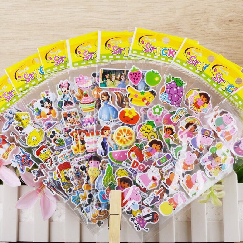 Sticker Dán trang trí 3D Công Chúa, Otô Nhiều Mẫu Đáng Yêu Cho Bé