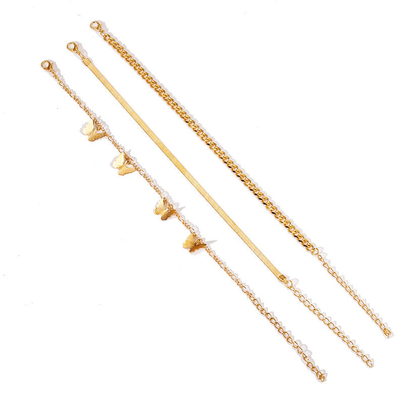 Lắc Chân 3 Pcs Charm Butterflies Link Chain Anklet Vintage Multi Layered Gold Foot Jewelry Accessories Gifts | WebRaoVat - webraovat.net.vn