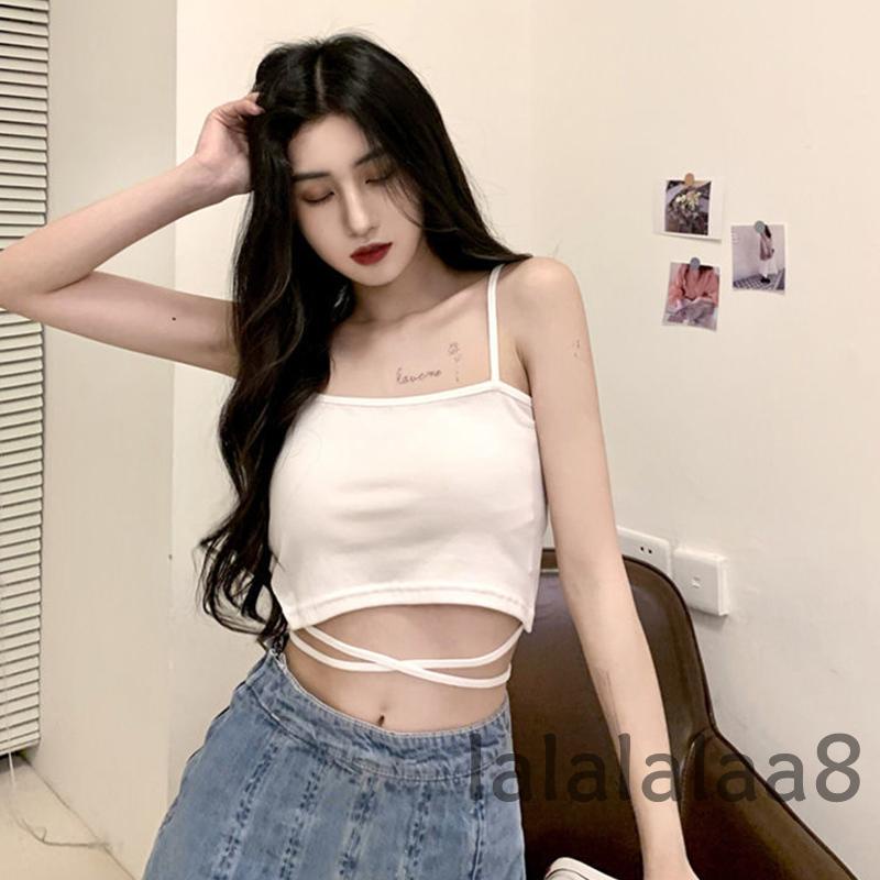 LAA8-Women´s Summer Solid Color Sleeveless Backless Cross Bandage Tank Top