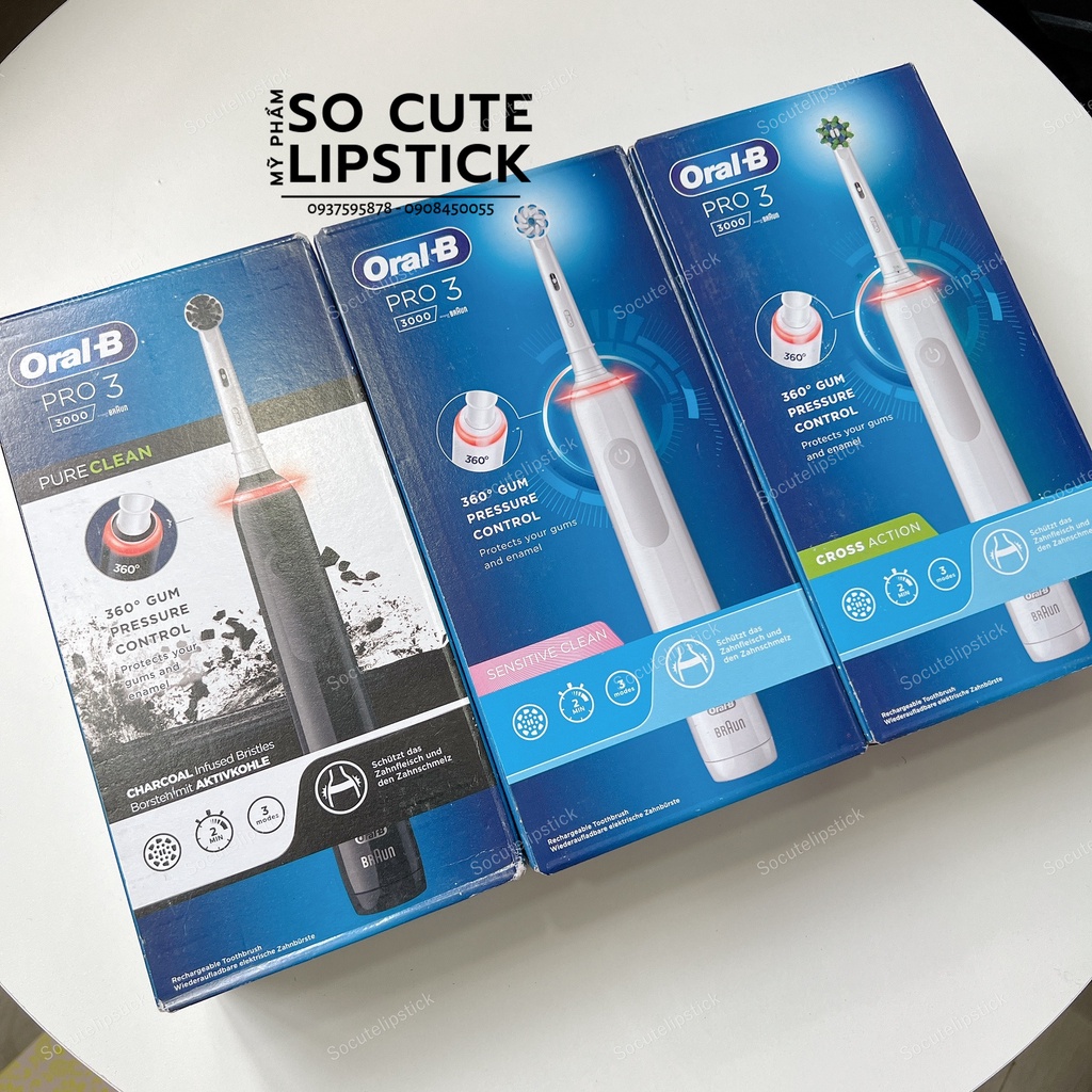 [NEW] Bàn chải điện Oral-b Pro 3 3000 Sensitive Màu Trắng - PureClean Charcoal Đen - 3000 CrossAction Trắng
