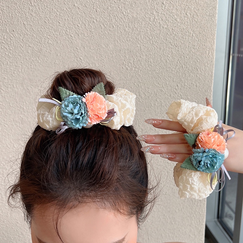 Dây Cột Tóc Cao Su Co Giãn In Họa Tiết Hoa Phong Cách Hàn Quốc Cổ Điển Thời Trang Cho Nữ