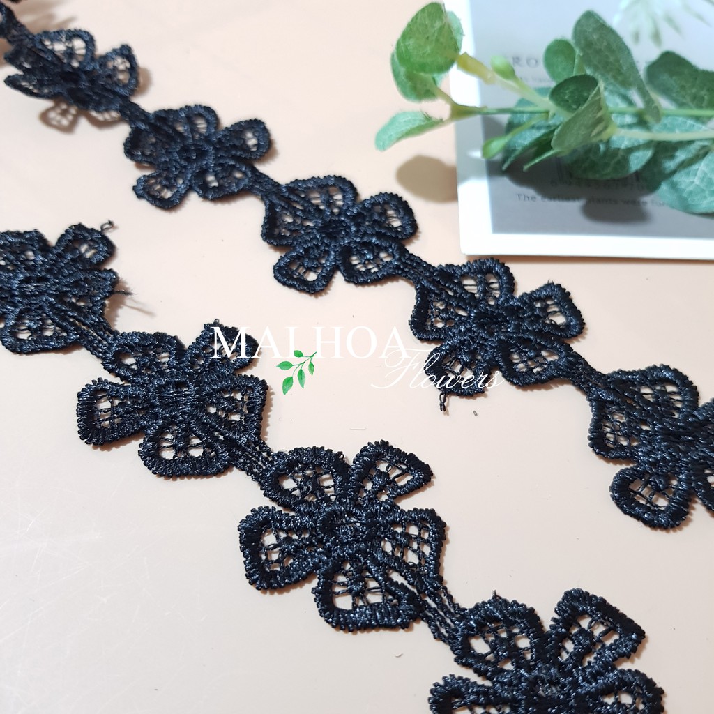 RC29 Cuộn 13 mét dây ren viền đen hình bông hoa rộng 3cm ren chỉ may đồ Maihoaflower