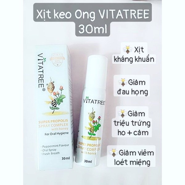 Chai xịt giảm đau họng keo ong Vitatree 30ml (Úc)