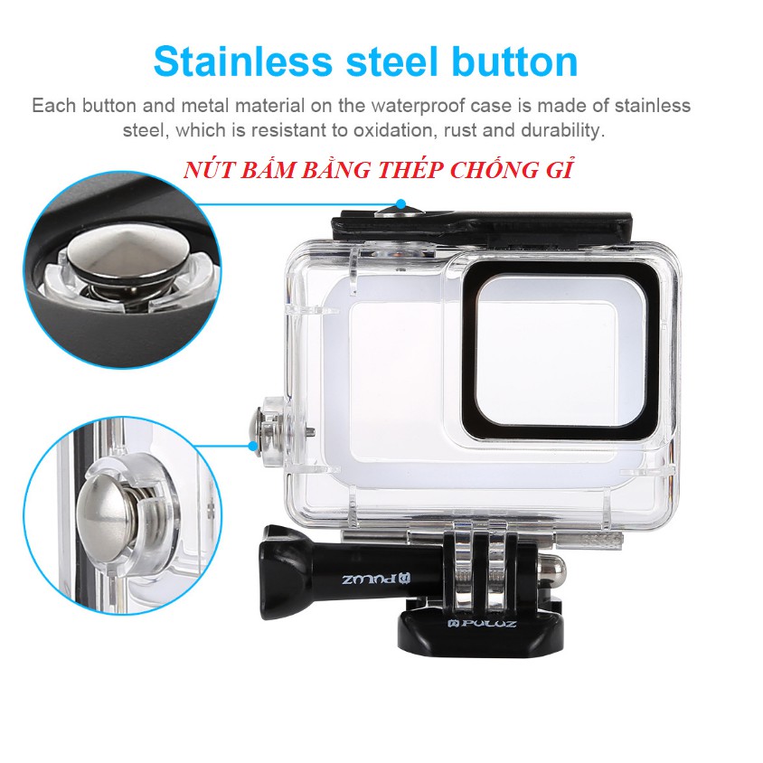 Hộp bảo vệ dưới nước Puluz dùng cho gopro hero 7 black and white độ sâu nước tới 45m bằng mica trong suốt