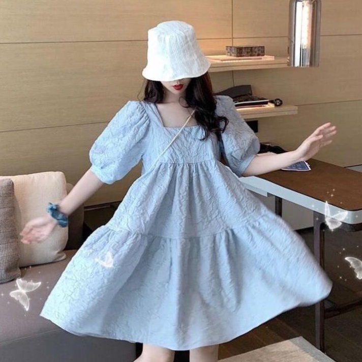 Đầm váy nữ dáng xòe cổ vuông chữ U phong cách Ulzzang siêu xinh cho nữ đi chơi đi tiệc