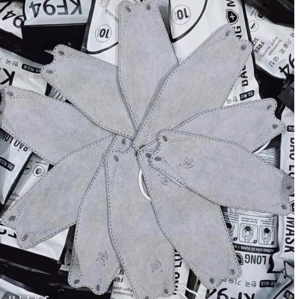 Combo 10-50 chiếc Khẩu trang KF94 4D màu xám công nghệ cao Hàn Quốc 4 lớp chống bụi mịn và kháng khuẩn