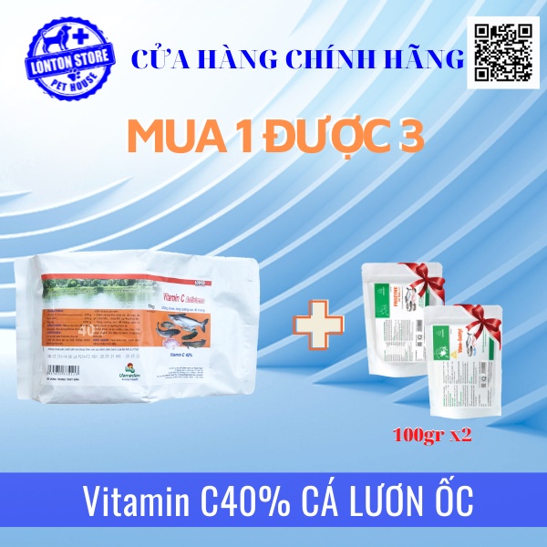 [MUA 1 ĐƯỢC 3] VEMEDIM Vitamin C 40% cá, chống stress và tăng cường đề kháng cho cá, lươn, ốc, gói 1kg, Lonton store