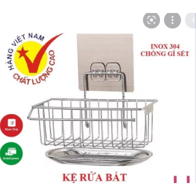 Kệ inox để đồ rửa chén bát dán tường có khay hứng nước CAO CẤP