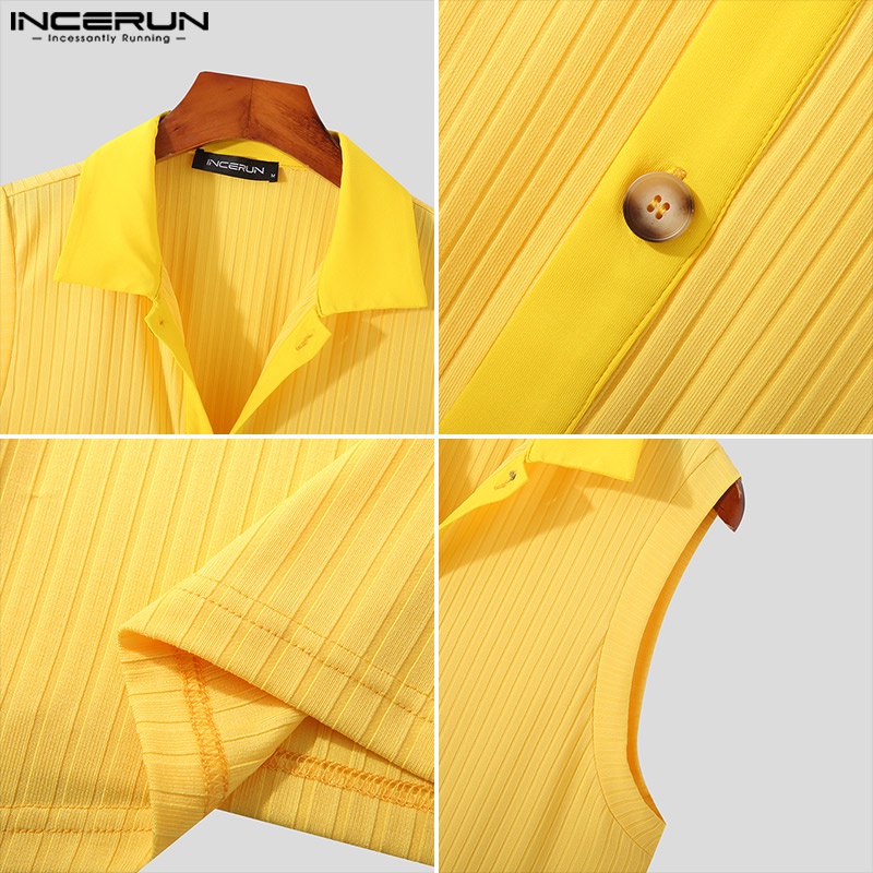 Bộ áo không tay và quần short INCERUN dệt kim màu trơn đơn giản cho nam