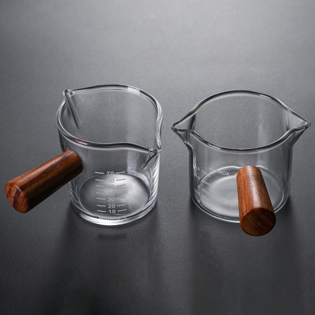 [Dolity2] Cốc Đong Hai Đầu Trong Suốt Với Tay Cầm Bằng Gỗ Cho Quầy Barista