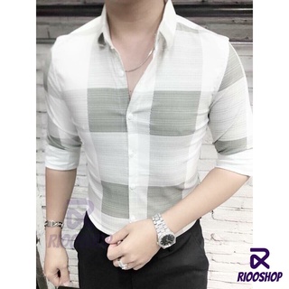 Áo sơ mi nam tay dài lụa 5d phối sọc cao cấp rsm028