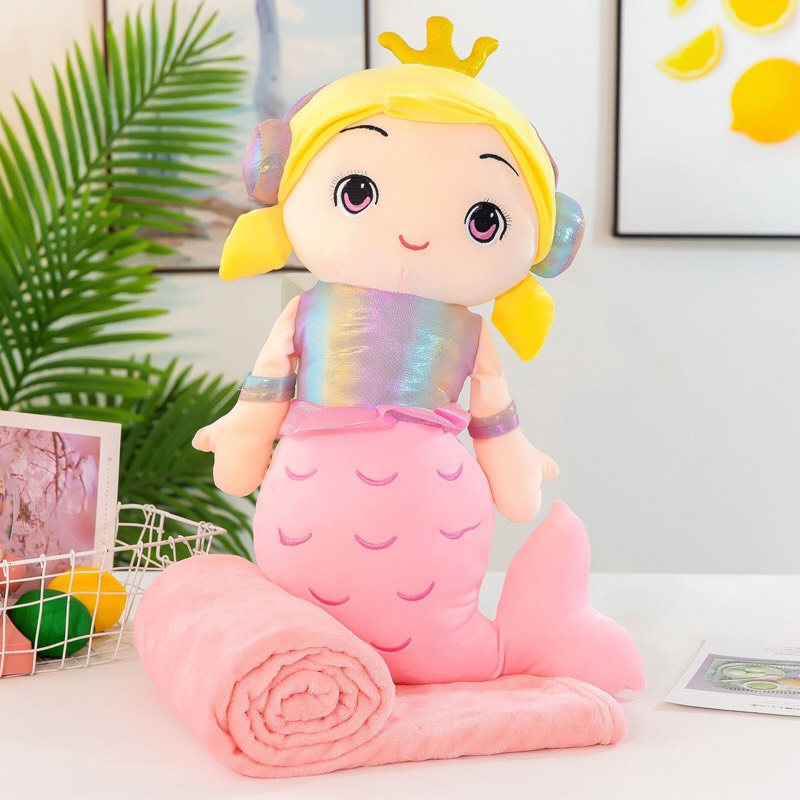 Bộ Chăn Gối Văn Phòng 3in1 Hizun Tiện Lợi Hình Nàng Tiên Cá